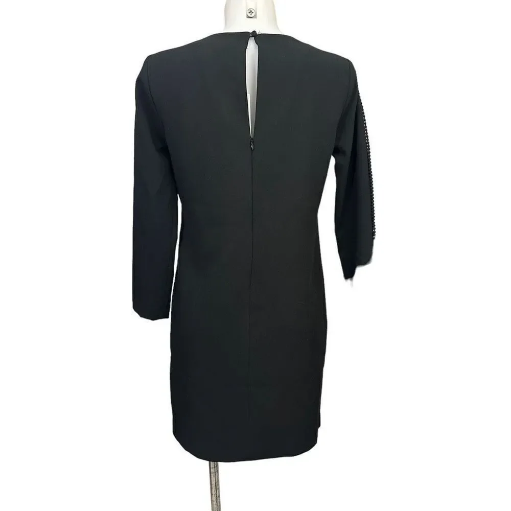 BANANA REPUBLIC Black Long Sleeve Lace Trim Shift Dress size 2‎ NEW